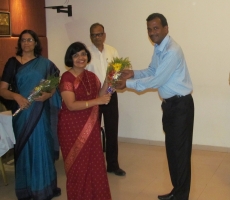 Felicitation and welcome of Hon. Dr. Anubha Khale, Principal, H. K. College of Pharmacy, Mumbai  by Hon. Mr. Achyut Sawantbhonsale  